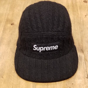 Supreme Hat Size S/M Black Panel Cable Knit Made USA Vintage Stretch Fit